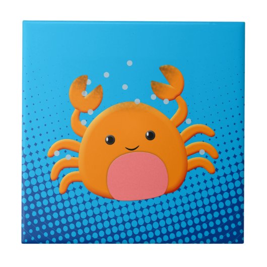 Cute Cartoon Crab Blue Ocean Tegeltje (Voorkant)