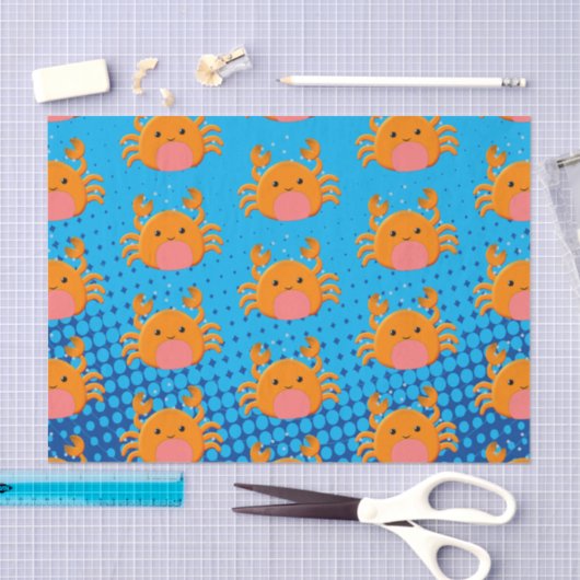 Cute Cartoon Crab Blue Ocean Tissuepapier (Craft)