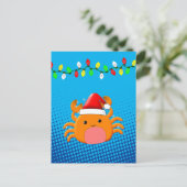 Cute Cartoon Crab Santa Hat kerstlampjes Briefkaart (Staand voorkant)