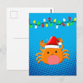 Cute Cartoon Crab Santa Hat kerstlampjes Briefkaart (Voorkant / Achterkant)