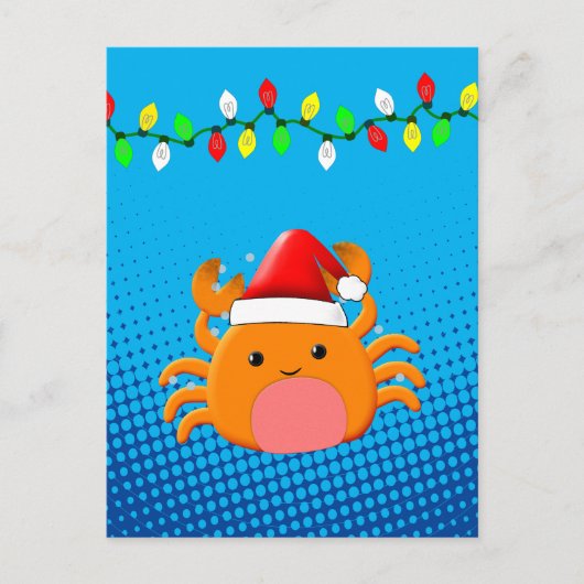 Cute Cartoon Crab Santa Hat kerstlampjes Briefkaart (Voorkant)
