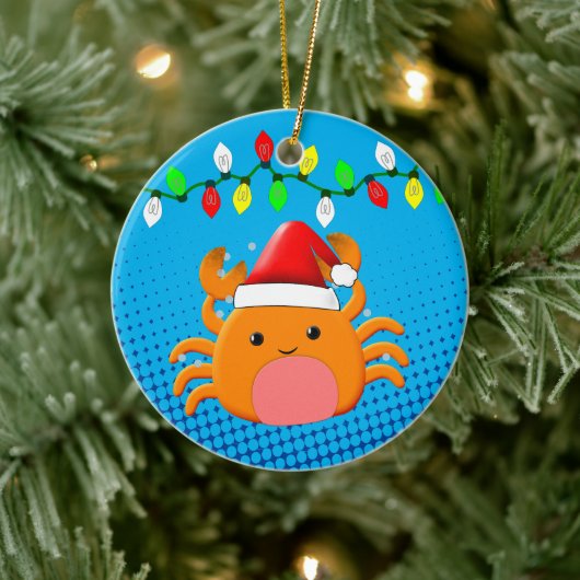 Cute Cartoon Crab Santa Hat kerstlampjes Keramisch Ornament (Boom)