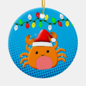 Cute Cartoon Crab Santa Hat kerstlampjes Keramisch Ornament (Voorkant)