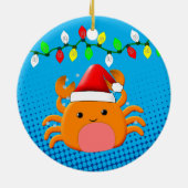 Cute Cartoon Crab Santa Hat kerstlampjes Keramisch Ornament (Achterkant)
