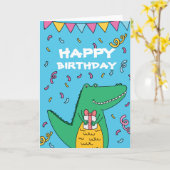 Cute cartoon crocodile jarig kaart (Gele Bloem)