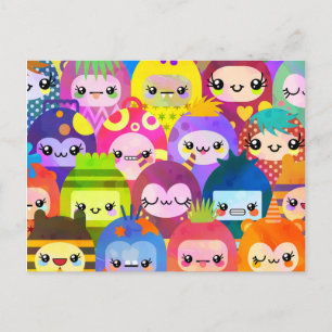 Cute Cartoon Crowded Kawaii Monster Kind Group Briefkaart