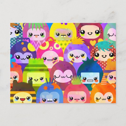 Cute Cartoon Crowded Kawaii Monster Kind Group Briefkaart (Voorkant)