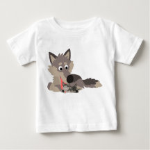 Cute Cartoon Dad Wolf en Pups Baby T-Shirt