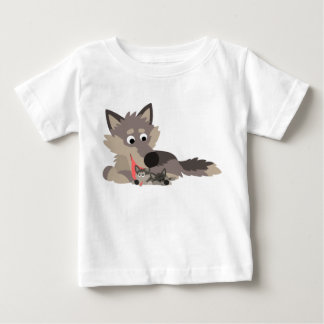 Cute Cartoon Dad Wolf en Pups Baby T-Shirt