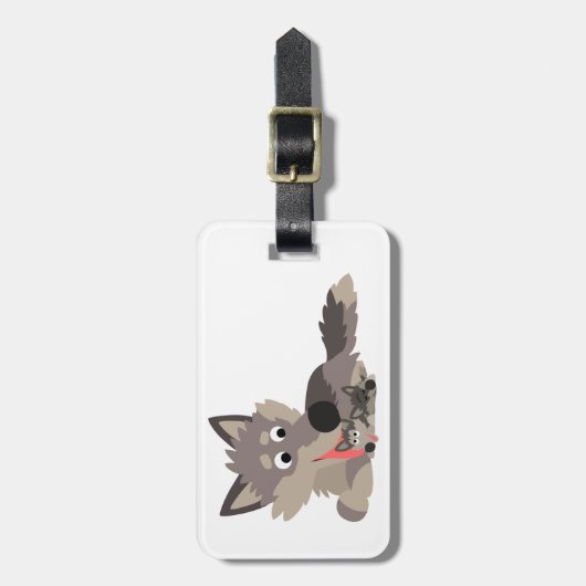 Cute Cartoon Dad Wolf en Pups Bagagelabel (Voorkant verticaal)