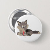 Cute Cartoon Dad Wolf en Pups Button Badge (Voorkant /achterkant)