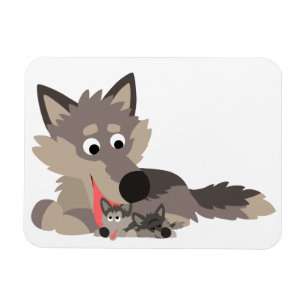 Cute Cartoon Dad Wolf en Pups Flexible Magnet Magneet