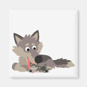 Cute Cartoon Dad Wolf en Pups Magnet