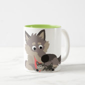 Cute Cartoon Dad Wolf en Pups Mok (Voorkant rechts)