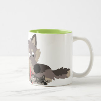 Cute Cartoon Dad Wolf en Pups Mok