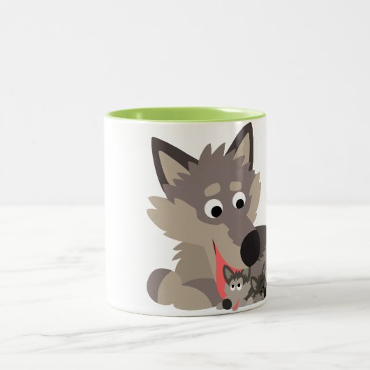 Cute Cartoon Dad Wolf en Pups Mok (Center)