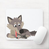 Cute Cartoon Dad Wolf en Pups Mousepad Muismat (Met muis)