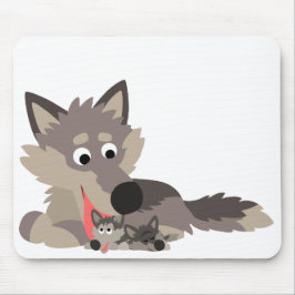 Cute Cartoon Dad Wolf en Pups Mousepad Muismat