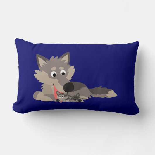 Cute Cartoon Dad Wolf en Pups Pillow Kussen (Voorkant)
