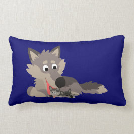 Cute Cartoon Dad Wolf en Pups Pillow Kussen