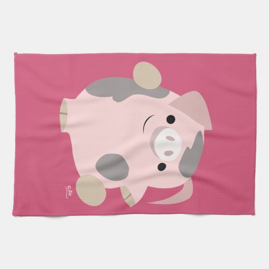 Cute Cartoon Dancing Pig Kitchen Towel Theedoek (Horizontaal)