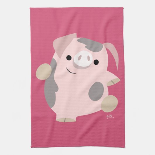 Cute Cartoon Dancing Pig Kitchen Towel Theedoek (Verticaal)