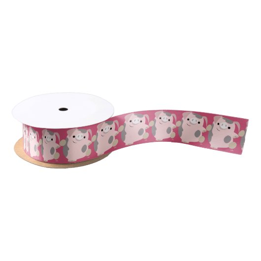 Cute Cartoon Dancing Pig Ribbon Satijnen Lint (Spoel)