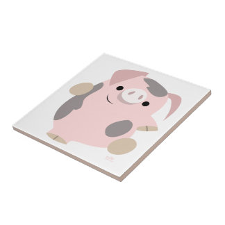Cute Cartoon Dancing Pig Tegel Tegeltje