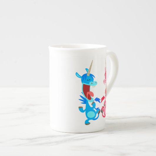 Cute Cartoon Dancing Unicorns Bone China Mok (Voorkant rechts)