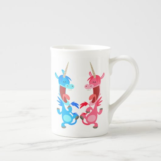 Cute Cartoon Dancing Unicorns Bone China Mok (Rechts)