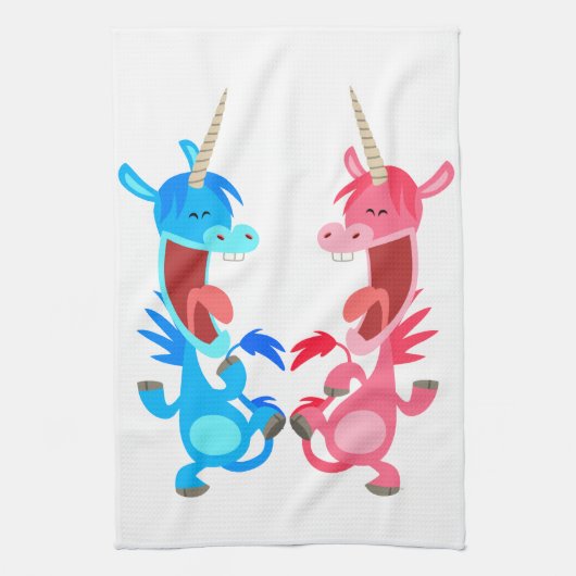 Cute Cartoon Dancing Unicorns Kitchen Towel Theedoek (Verticaal)