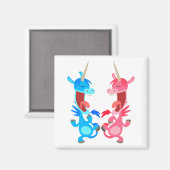 Cute Cartoon Dancing Unicorns Magnet (Voorkant / Achterkant)