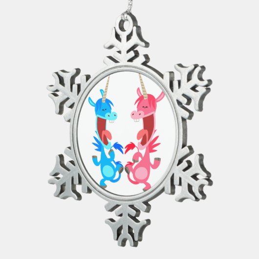 Cute Cartoon Dancing Unicorns Pewter Ornament (Rechts)