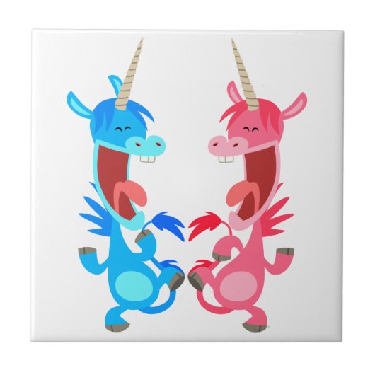 Cute Cartoon Dancing Unicorns Tegel Tegeltje (Voorkant)