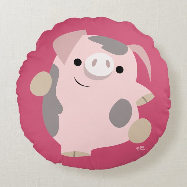 Cute Cartoon Dansende Pig Round Pillow Rond Kussen (Voorkant)