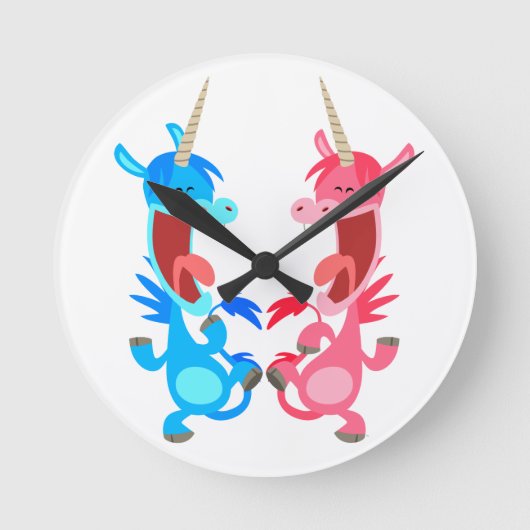 Cute Cartoon Dansende Unicorns Wall Clock Ronde Klok (Voorkant)
