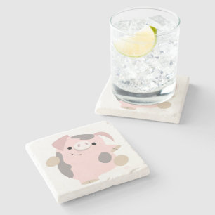 Cute Cartoon Dansende Varken Stenen Onderzetter