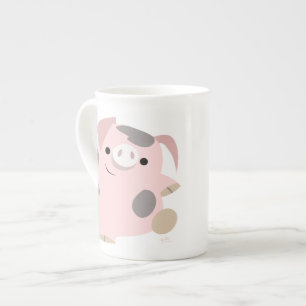 Cute Cartoon Dansende Varkenspijn Bone China Mok