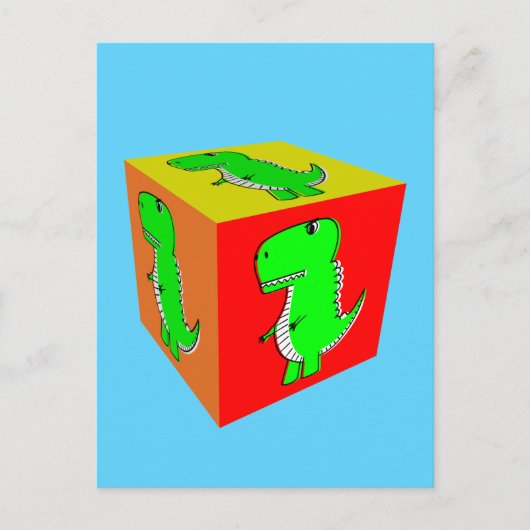 Cute Cartoon Dino Cube Art Briefkaart (Voorkant)