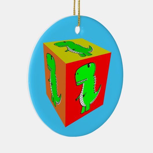 Cute Cartoon Dino Cube Art Keramisch Ornament (Rechts)