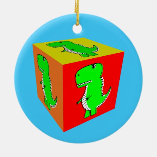 Cute Cartoon Dino Cube Art Keramisch Ornament (Achterkant)