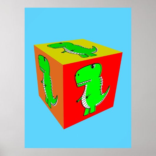 Cute Cartoon Dino Cube Art Poster (Voorkant)