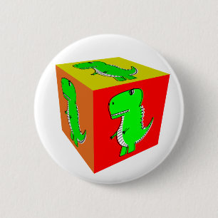 Cute Cartoon Dino Cube Art Ronde Button 5,7 Cm