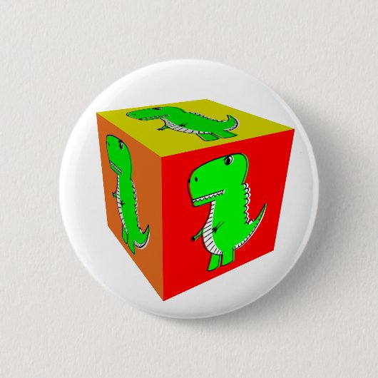 Cute Cartoon Dino Cube Art Ronde Button 5,7 Cm (Voorkant)