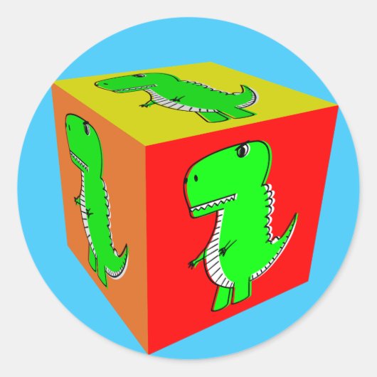 Cute Cartoon Dino Cube Art Ronde Sticker (Voorkant)