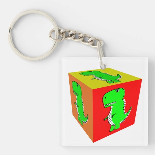 Cute Cartoon Dino Cube Art Sleutelhanger (voorkant)