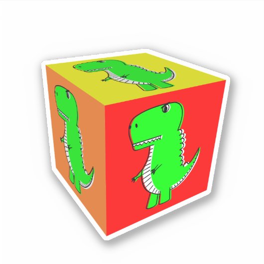 Cute Cartoon Dino Cube Art Sticker (Voorkant)