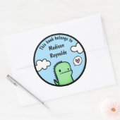 Cute Cartoon Dino met Jouw naam Bookplate Ronde Sticker (Envelop)
