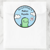 Cute Cartoon Dino met Jouw naam Bookplate Ronde Sticker (Tas)