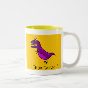 Cute cartoon Dino-tastic boze paarse dinosaurus Tweekleurige Koffiemok